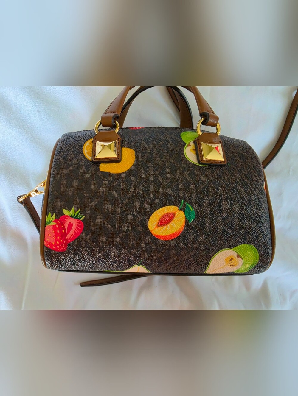 Michael Kors Grayson Small Printed Signature Logo Duffel Crossbody - Brown,NWOT - Picture 5 of 5